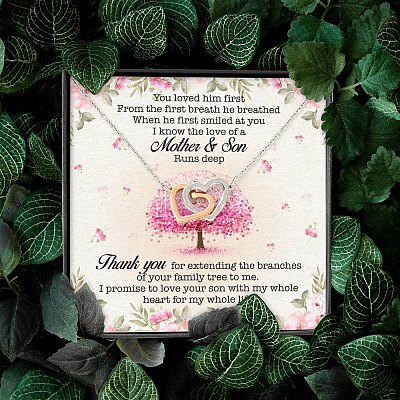 You Loved Him First Mother-In-Law Interlocking Hearts Pendant Necklace