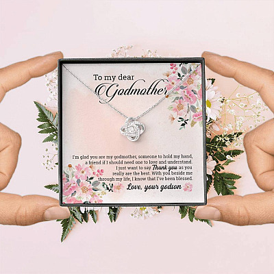 Godson To My Dear Godmother I'm Glad You Are My Godmother Love Knot Pendant Necklace