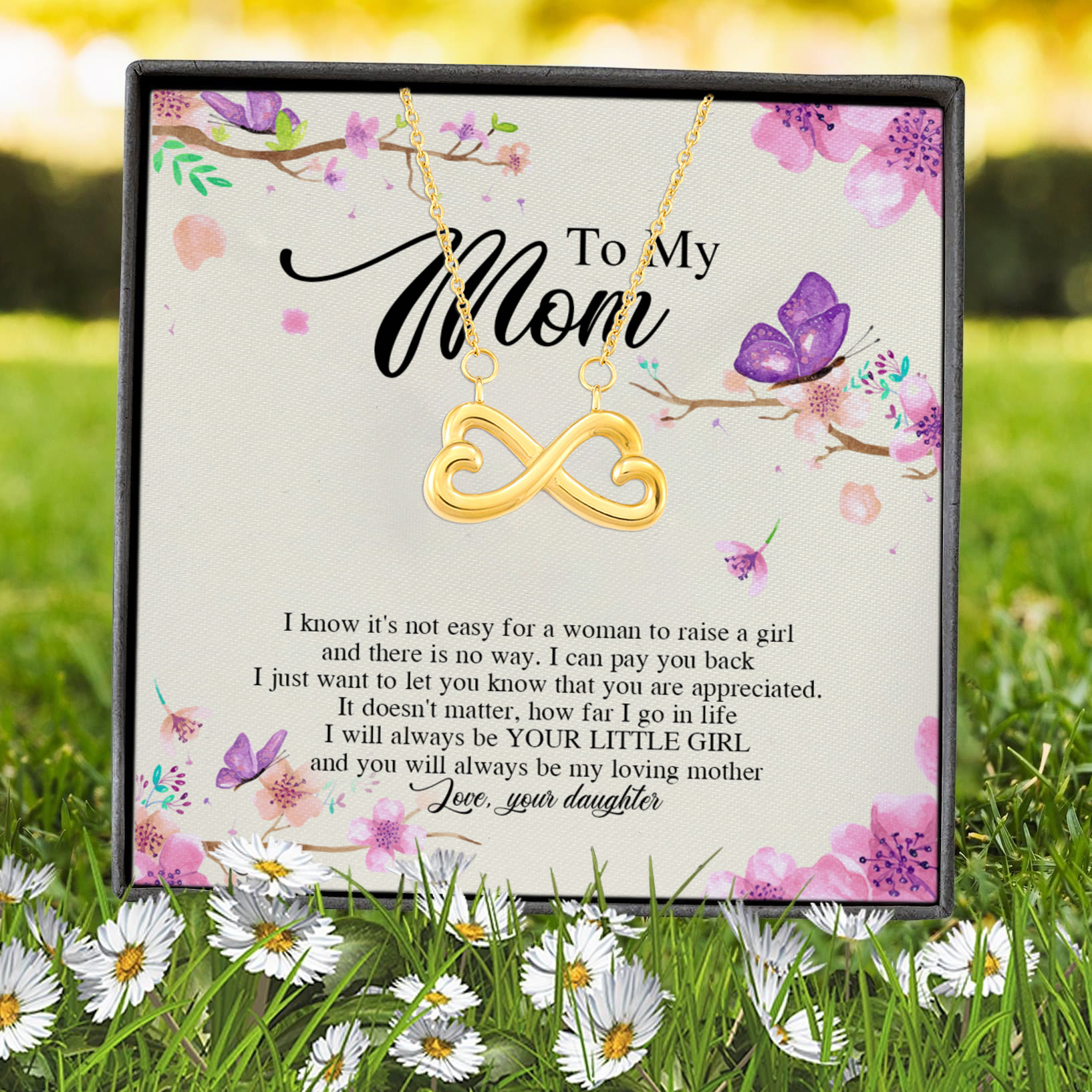 1O. To My Mom I Know Butterfly-CARD Infinity Heart Necklace (Gold) 7