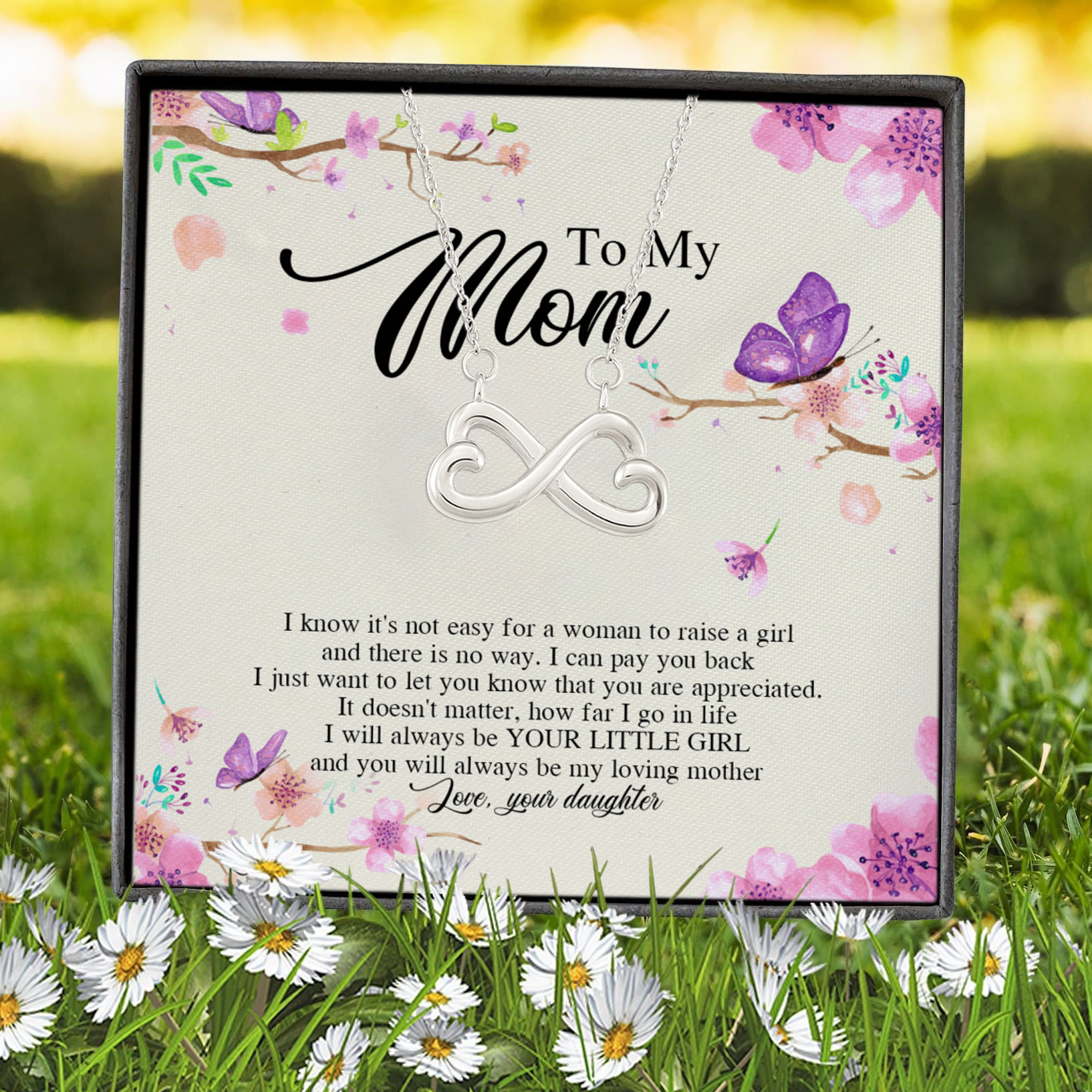 1O. To My Mom I Know Butterfly-CARD Infinity Heart Necklace (Silver) 7