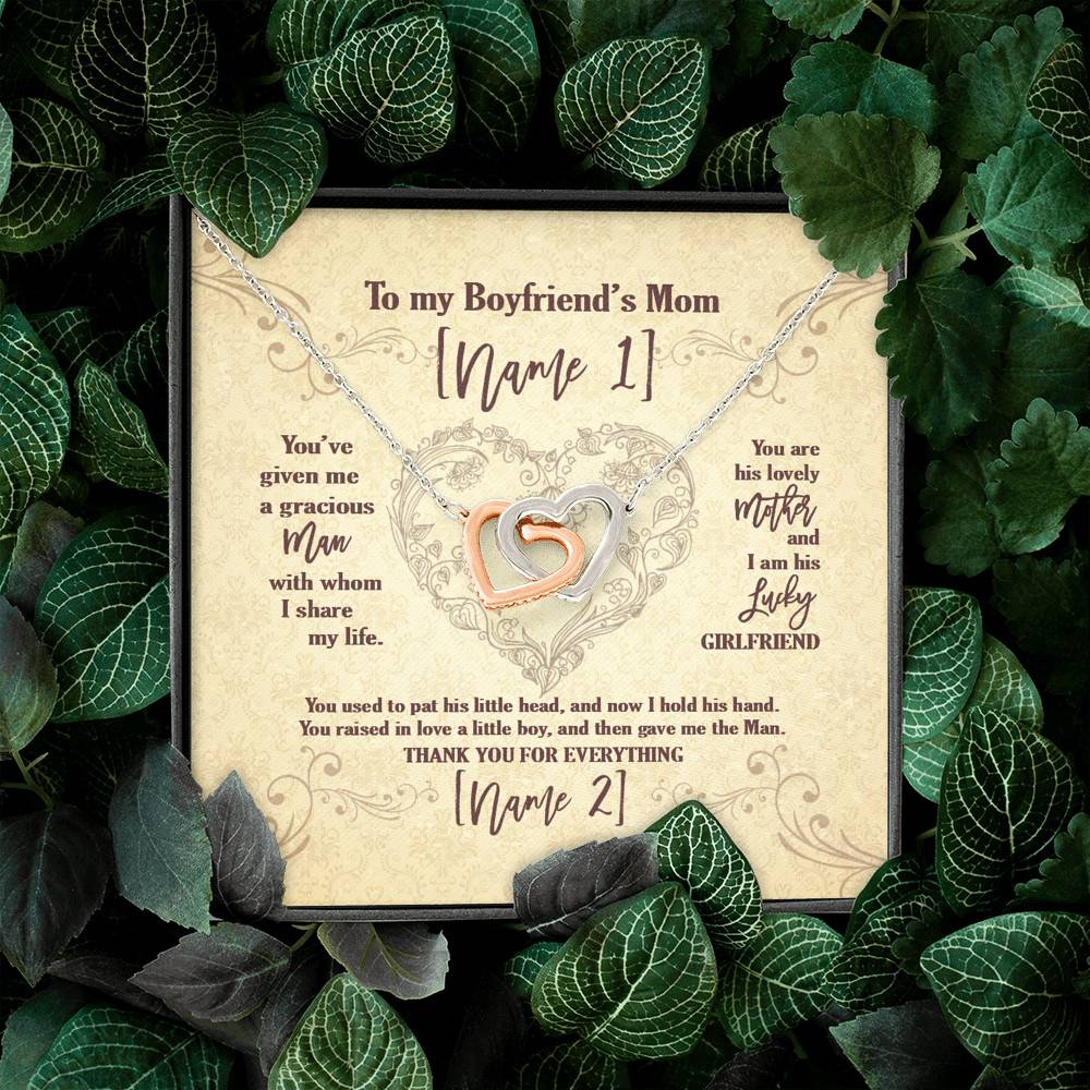 Personalized Text To My Boyfriend's Mom Saying I'm His Lucky Girlfriend Saying Interlocking Hearts Necklace Personalized Text To My Boyfriend's Mom Saying I'm His Lucky Girlfriend Saying Interlocking Hearts Necklace
