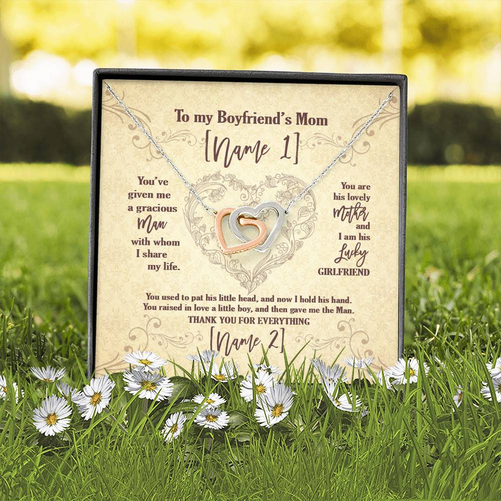 Personalized Text To My Boyfriend's Mom Saying I'm His Lucky Girlfriend Saying Interlocking Hearts Necklace Personalized Text To My Boyfriend's Mom Saying I'm His Lucky Girlfriend Saying Interlocking Hearts Necklace