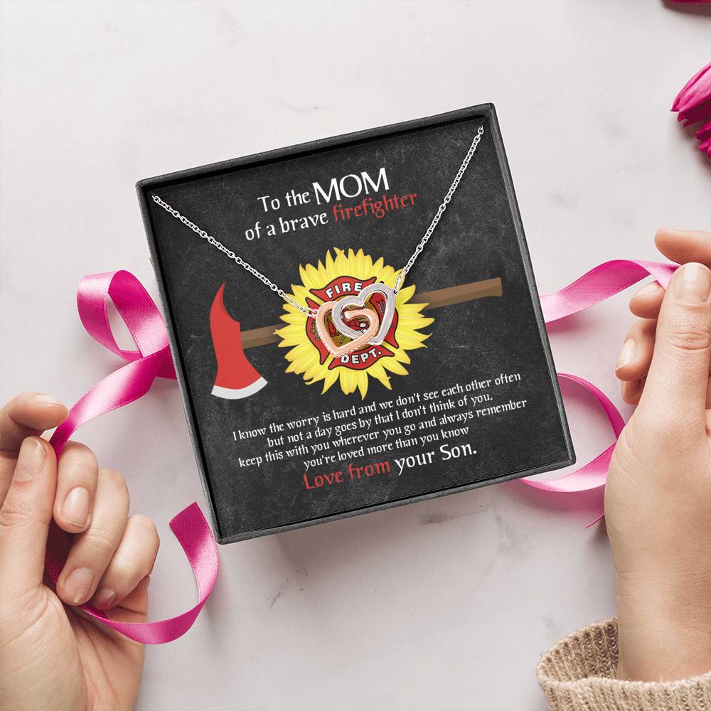 To The Mom Of A Brave Firefighter I Know The Worry Is Hard And We Don't See Each Other Interlocking Hearts Pendant Necklace To The Mom Of A Brave Firefighter I Know The Worry Is Hard And We Don't See Each Other Interlocking Hearts Pendant Necklace