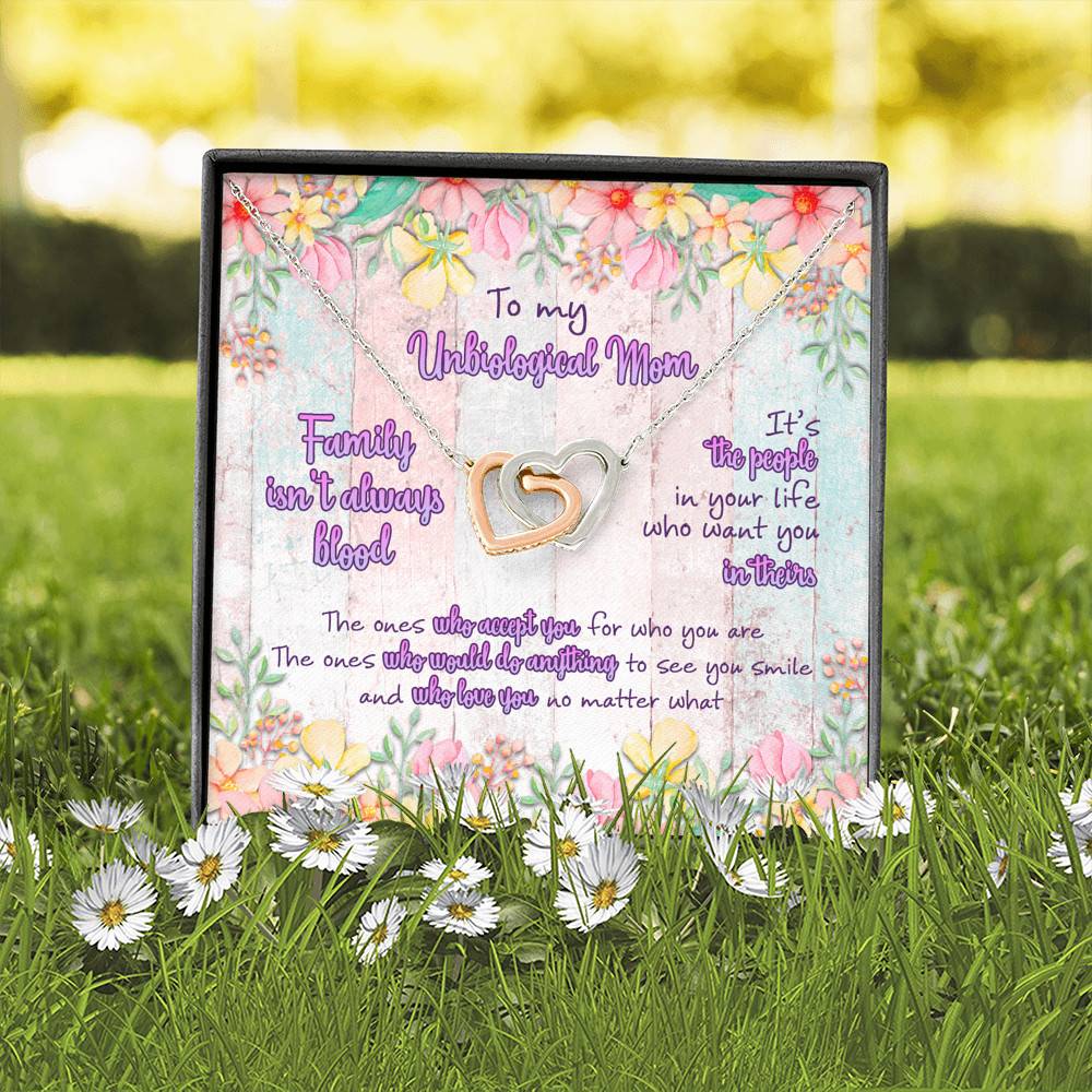 To My Unbiological Mom Family Isn't Always Blood Interlocking Hearts Pendant Necklace To My Unbiological Mom Family Isn't Always Blood Interlocking Hearts Pendant Necklace