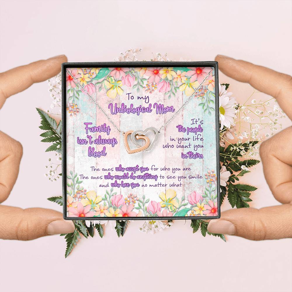 To My Unbiological Mom Family Isn't Always Blood Interlocking Hearts Pendant Necklace To My Unbiological Mom Family Isn't Always Blood Interlocking Hearts Pendant Necklace