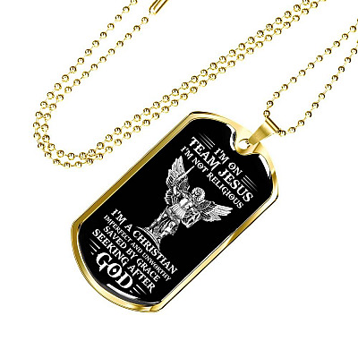 I'm on Team Jesus I'm Not Religious I'm Christian Imperfect and Unworthy Dog Tag Pendant Necklace