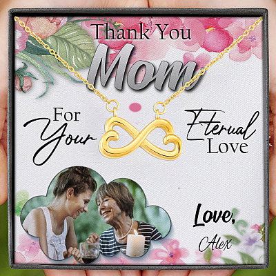 Personalized Photo Thank You Mom for Your Eternal Love Infinity Heart Pendant Necklace