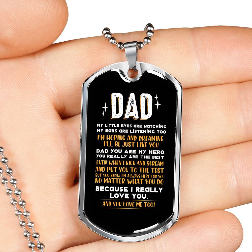 Dad My Little Eyes Are Watching You Are My Hero Father's Day Dog Tag Pendant Necklace - Father's Day Gift Dad My Little Eyes Are Watching You Are My Hero Father's Day Dog Tag Pendant Necklace - Father's Day Gift
