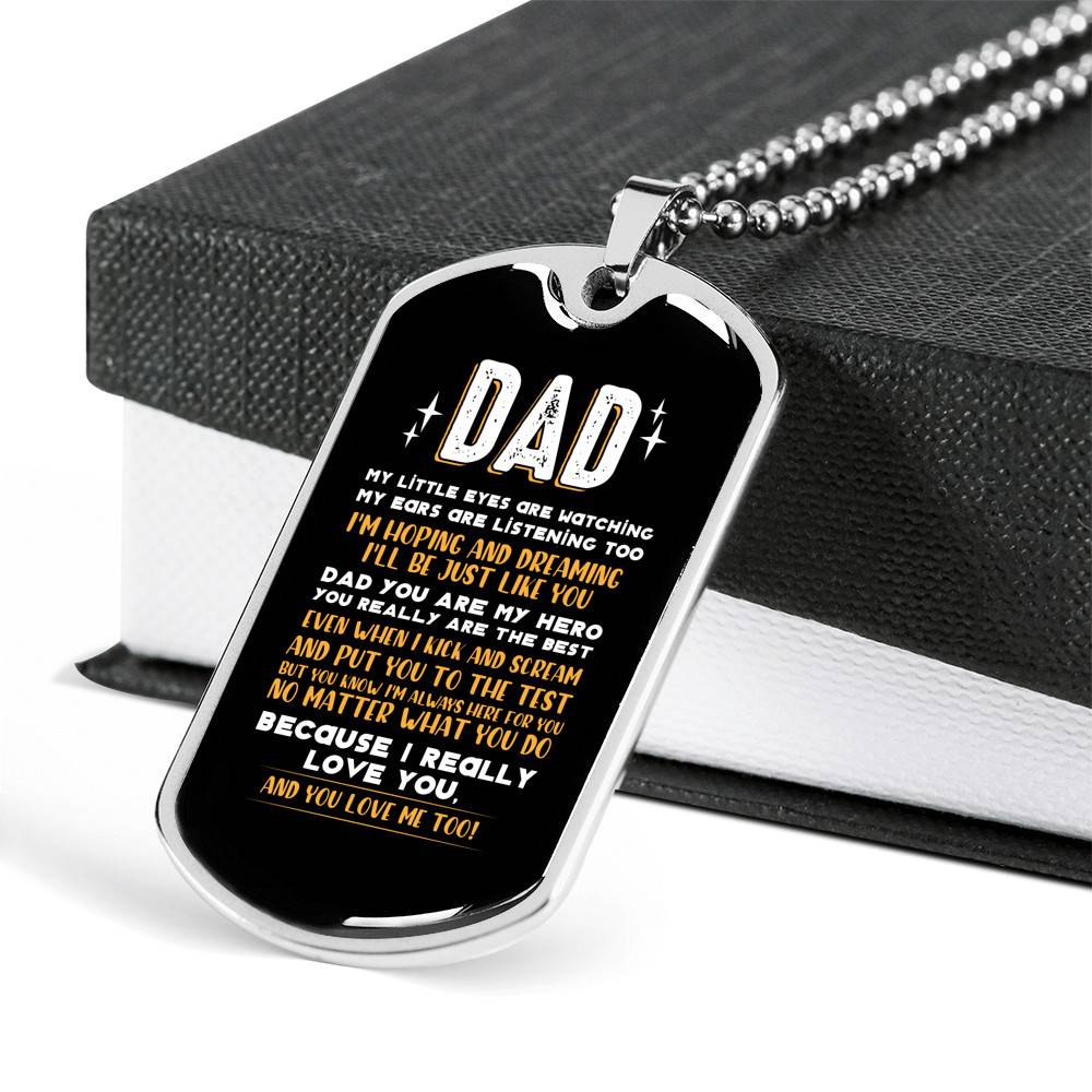 Dad My Little Eyes Are Watching You Are My Hero Father's Day Dog Tag Pendant Necklace - Father's Day Gift Dad My Little Eyes Are Watching You Are My Hero Father's Day Dog Tag Pendant Necklace - Father's Day Gift