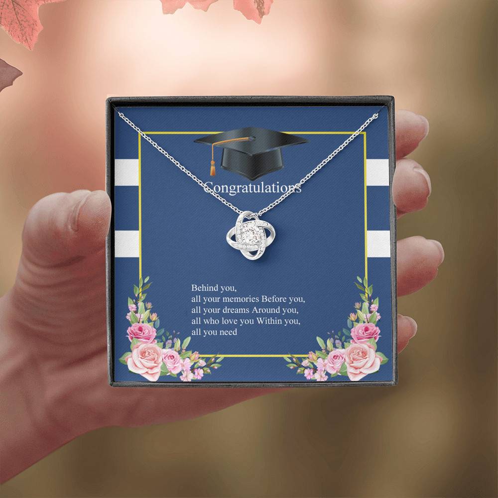 Behind You All Your Memories Love Knot Pendant Necklace - Graduation Necklace - Class Of 2021 Necklace Behind You All Your Memories Love Knot Pendant Necklace - Graduation Necklace - Class Of 2021 Necklace