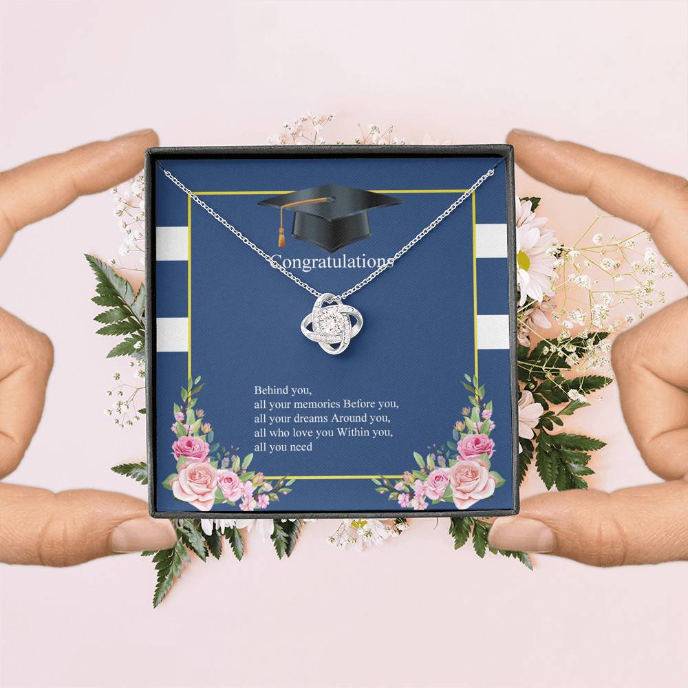 Behind You All Your Memories Love Knot Pendant Necklace - Graduation Necklace - Class Of 2021 Necklace Behind You All Your Memories Love Knot Pendant Necklace - Graduation Necklace - Class Of 2021 Necklace