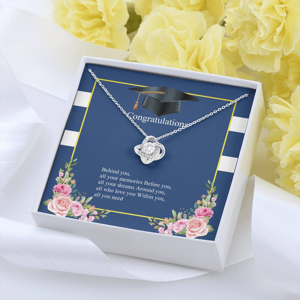 Behind You All Your Memories Love Knot Pendant Necklace - Graduation Necklace - Class Of 2021 Necklace Behind You All Your Memories Love Knot Pendant Necklace - Graduation Necklace - Class Of 2021 Necklace