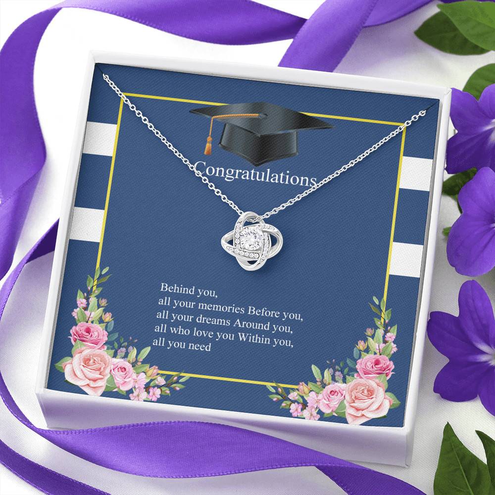 Behind You All Your Memories Love Knot Pendant Necklace - Graduation Necklace - Class Of 2021 Necklace Behind You All Your Memories Love Knot Pendant Necklace - Graduation Necklace - Class Of 2021 Necklace