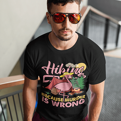 Alternative view of Hiking Because Murder Is Wrong Funny Flamingo T-Shirt - V-Neck Shirt
