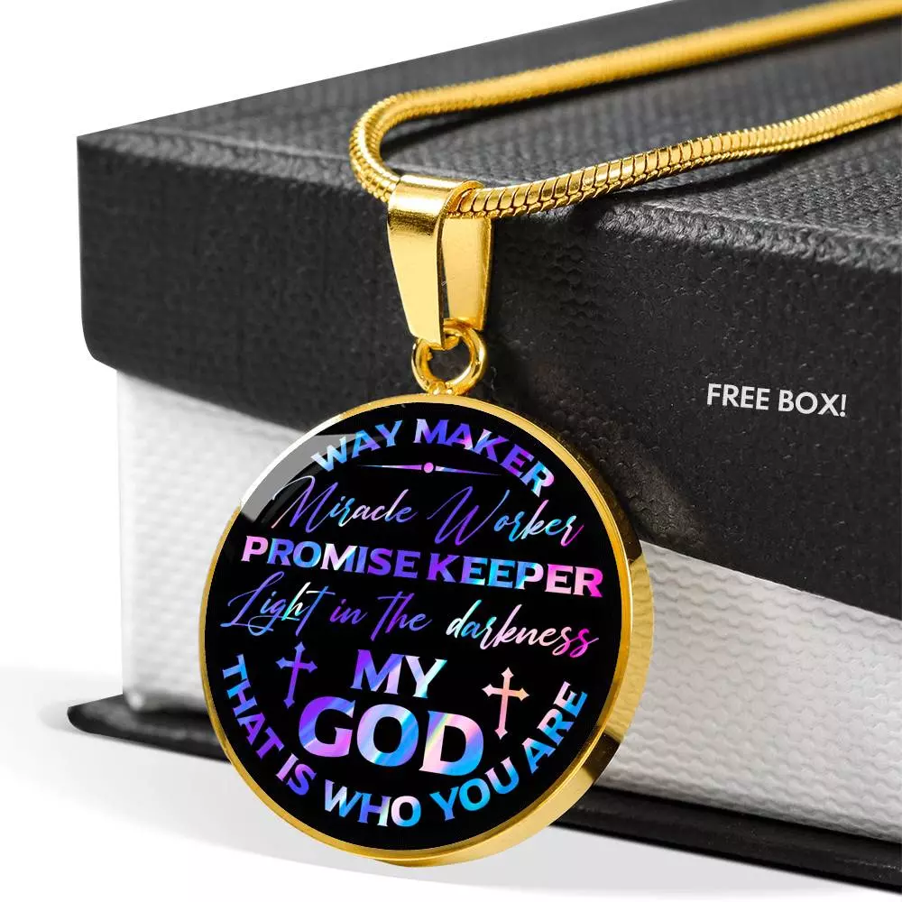 Way Maker Miracle Worker Promise Keeper Light in the Darkness My God That Is Who You Are Circle Pendant Necklace