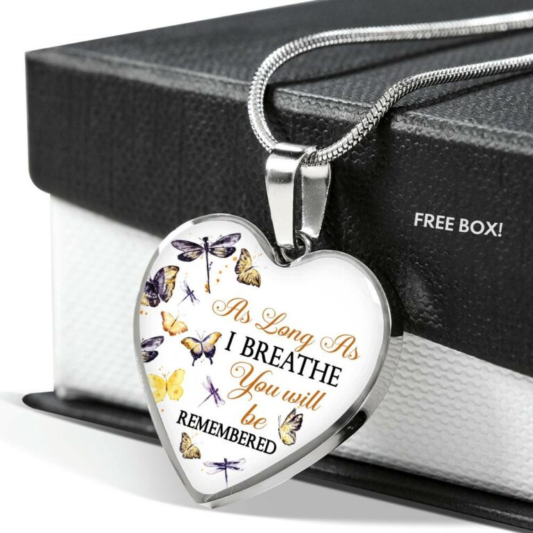Personalized As Long As I Breathe You Will Be Remembered Heart Pendant Necklace - Memorial Customized Necklace