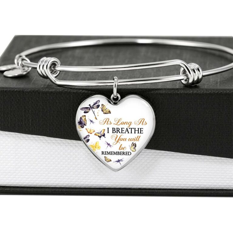 Personalized As Long As I Breathe You Will Be Remembered Heart Pendant Necklace - Memorial Customized Necklace