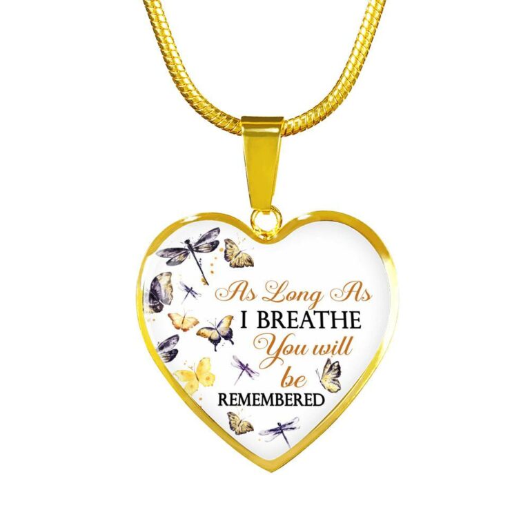 Personalized As Long As I Breathe You Will Be Remembered Heart Pendant Necklace - Memorial Customized Necklace