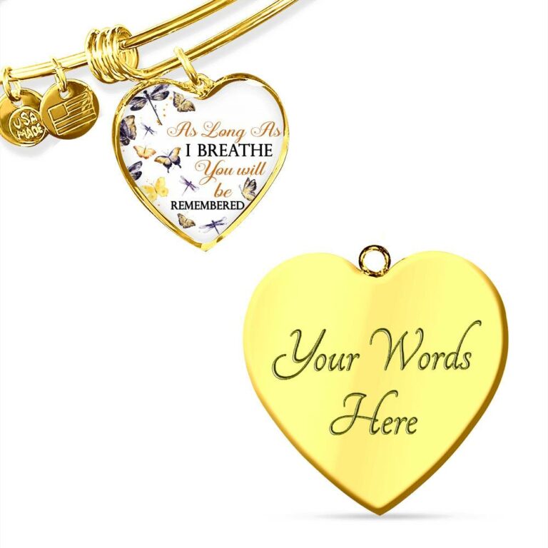 Personalized As Long As I Breathe You Will Be Remembered Heart Pendant Necklace - Memorial Customized Necklace