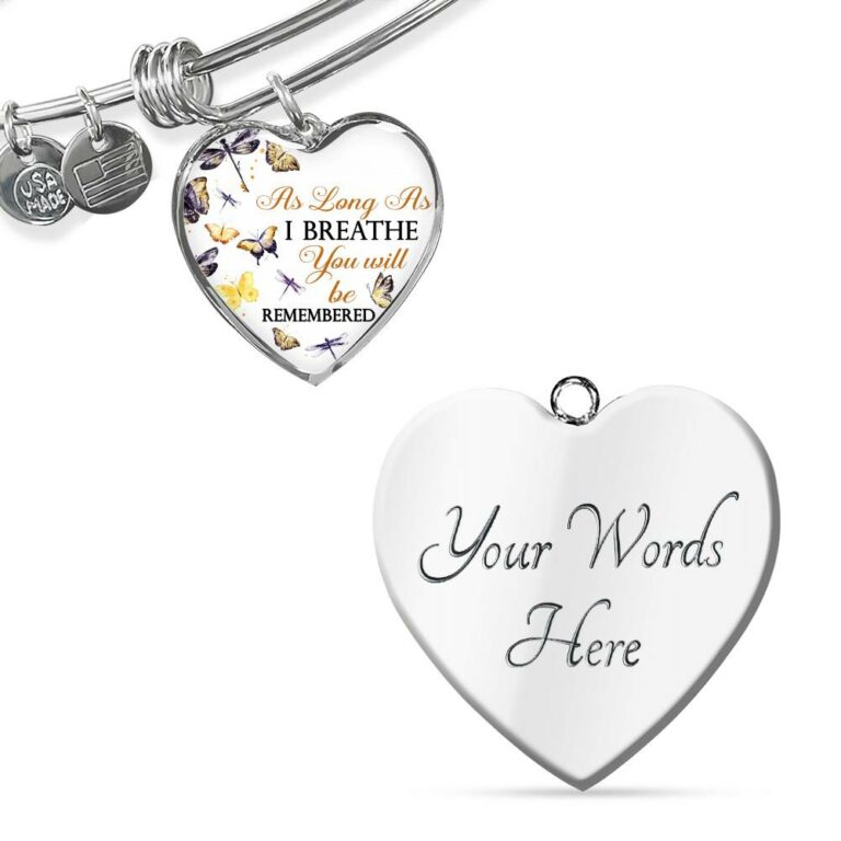 Personalized As Long As I Breathe You Will Be Remembered Heart Pendant Necklace - Memorial Customized Necklace