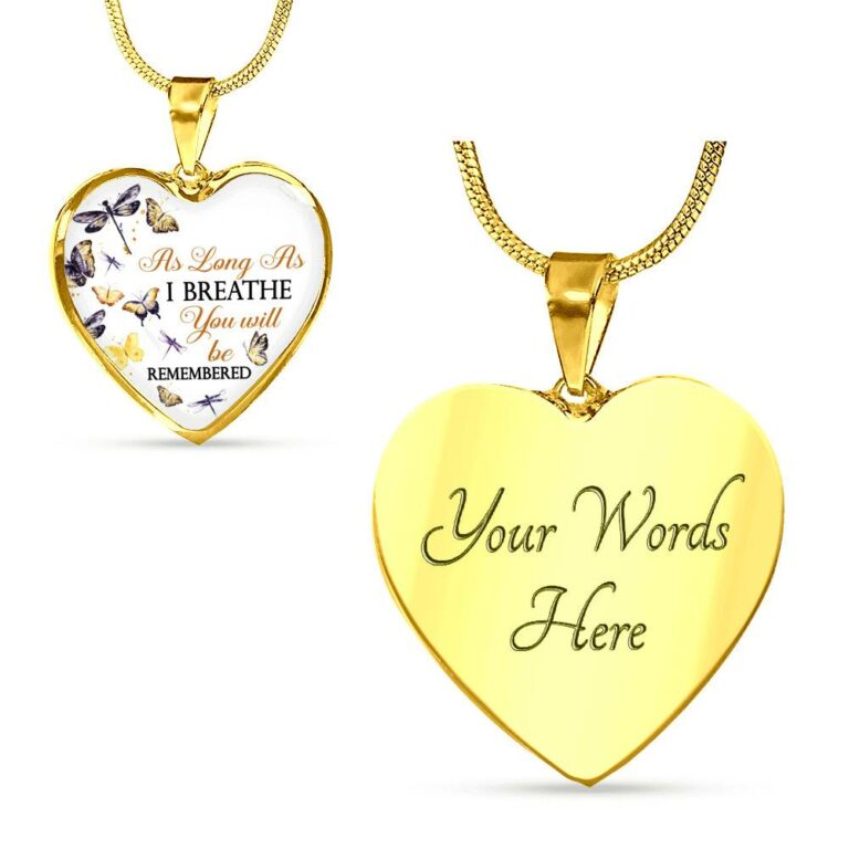 Personalized As Long As I Breathe You Will Be Remembered Heart Pendant Necklace - Memorial Customized Necklace