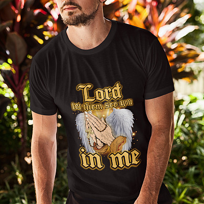 Alternative view of Lord Let Them See You In Me Tshirt - V-neck - Jesus Christian Cross Praying Hands With Rosary Shirt