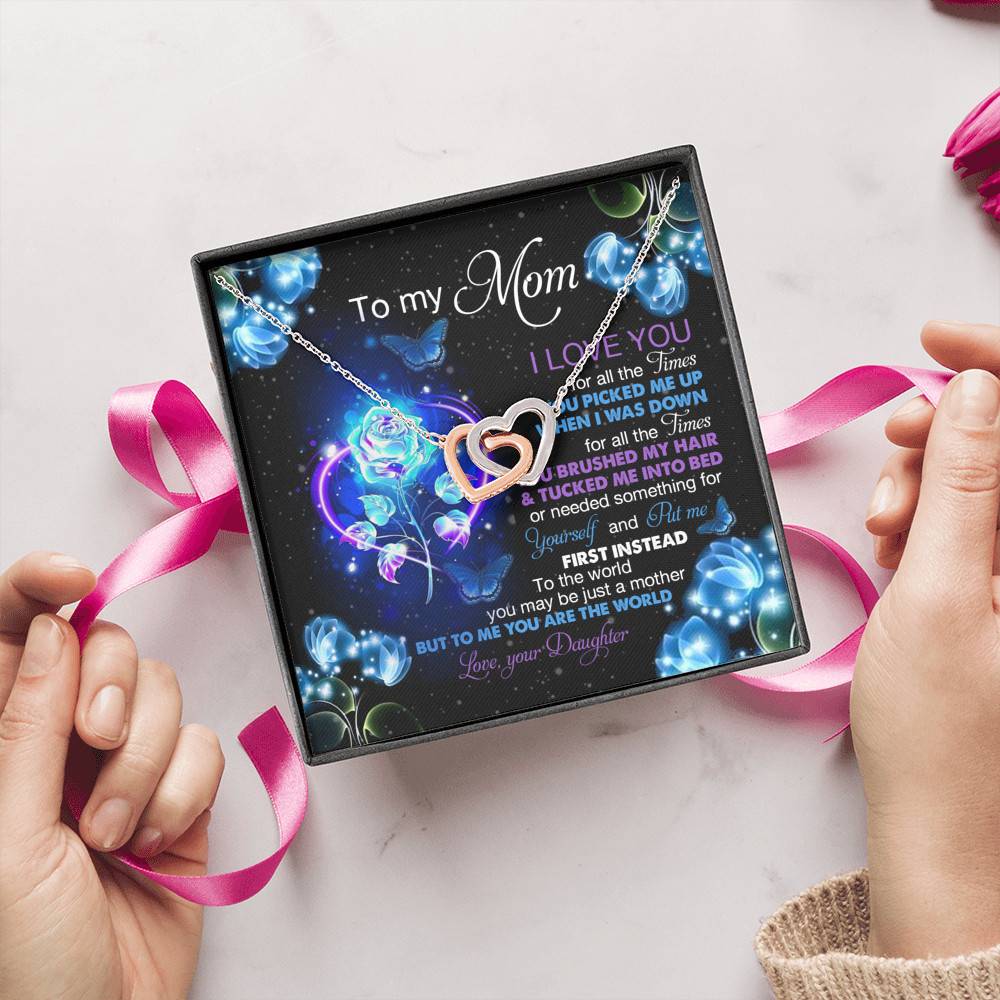 Daughter To My Mom I Love You For All The Times You Picked Me Up Interlocking Hearts Pendant Necklace Daughter To My Mom I Love You For All The Times You Picked Me Up Interlocking Hearts Pendant Necklace