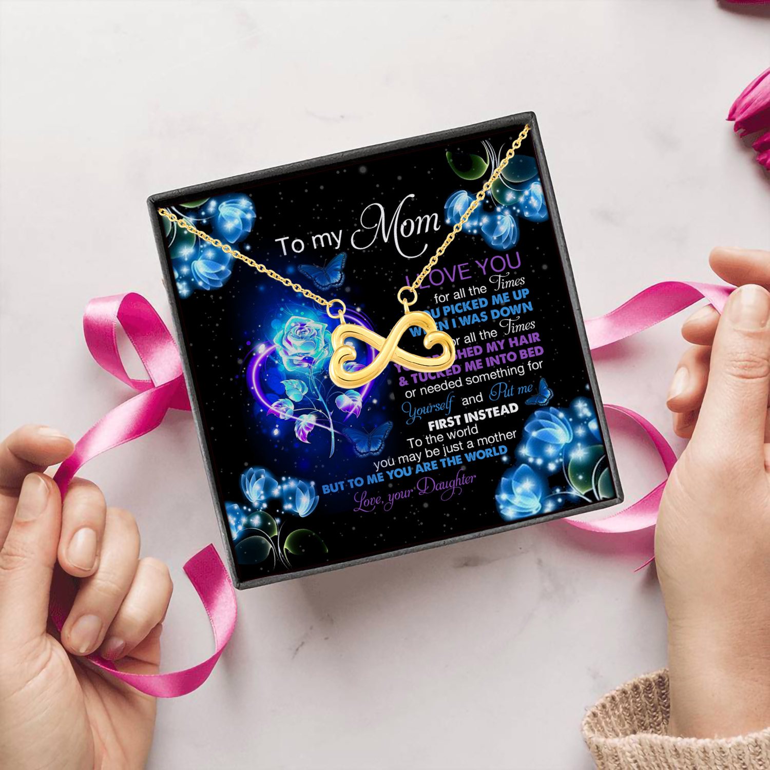 2O. To My Mom I Love You Infinity Heart Necklace (Gold) 5