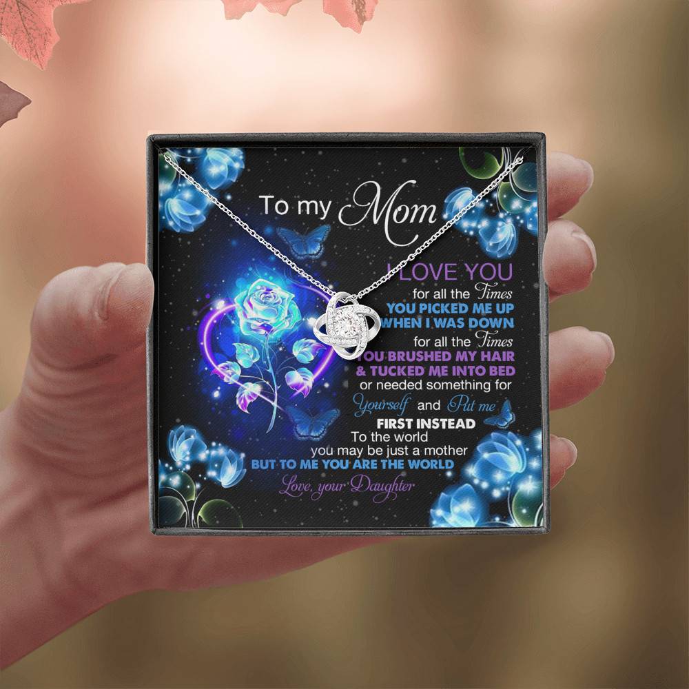 Daughter To My Mom I Love You For All The Times You Picked Me Up Love Knot Pendant Necklace Daughter To My Mom I Love You For All The Times You Picked Me Up Love Knot Pendant Necklace