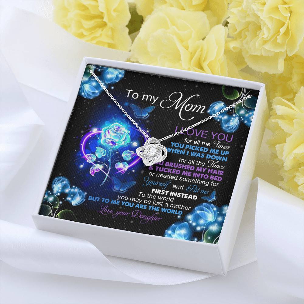 Daughter To My Mom I Love You For All The Times You Picked Me Up Love Knot Pendant Necklace Daughter To My Mom I Love You For All The Times You Picked Me Up Love Knot Pendant Necklace
