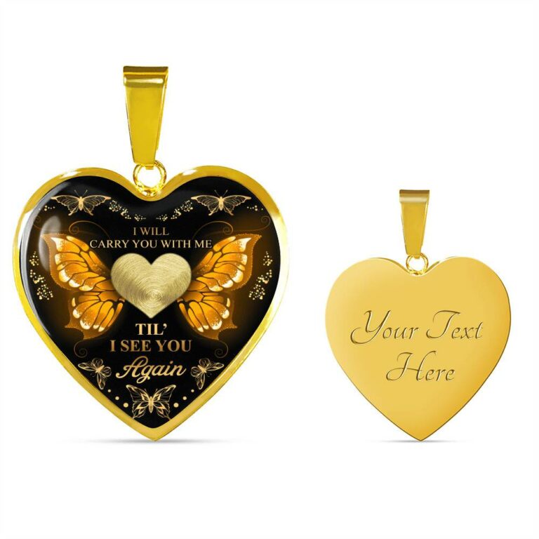 Personalized Photo I Will Carry You With Me Till I See You Again Heart Pendant Necklace