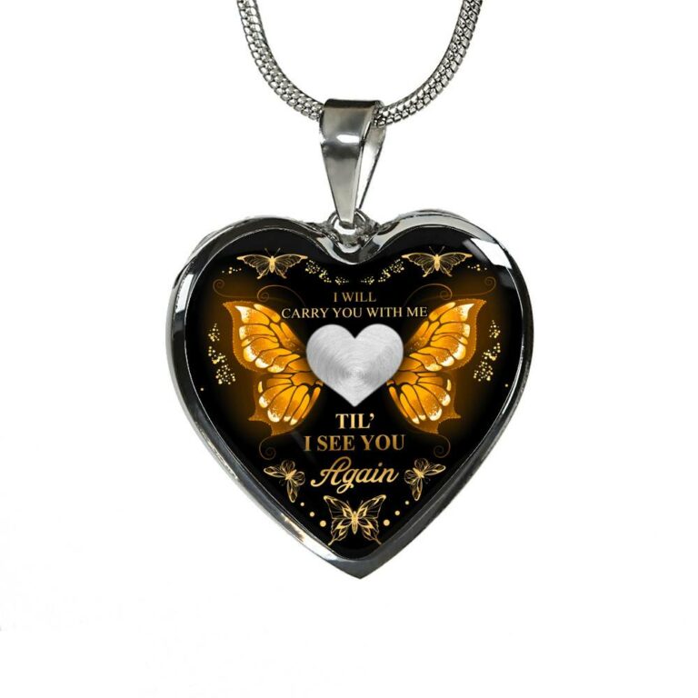 Personalized Photo I Will Carry You With Me Till I See You Again Heart Pendant Necklace