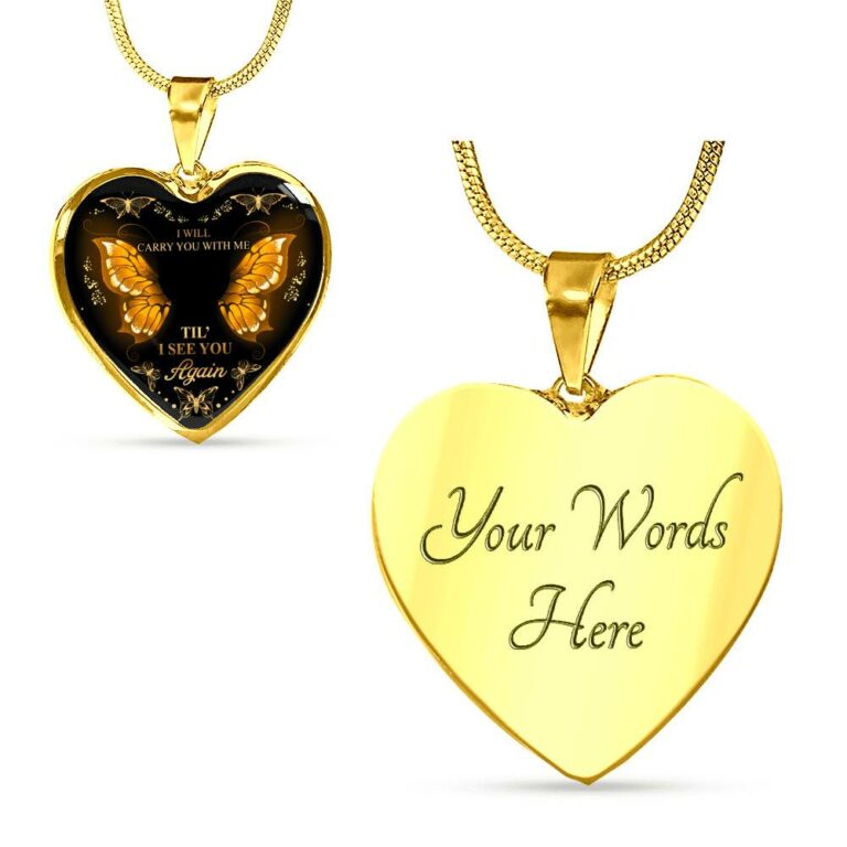Personalized Photo I Will Carry You With Me Till I See You Again Heart Pendant Necklace