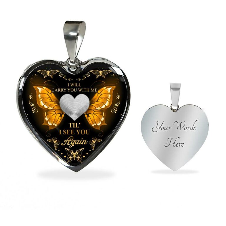 Personalized Photo I Will Carry You With Me Till I See You Again Heart Pendant Necklace