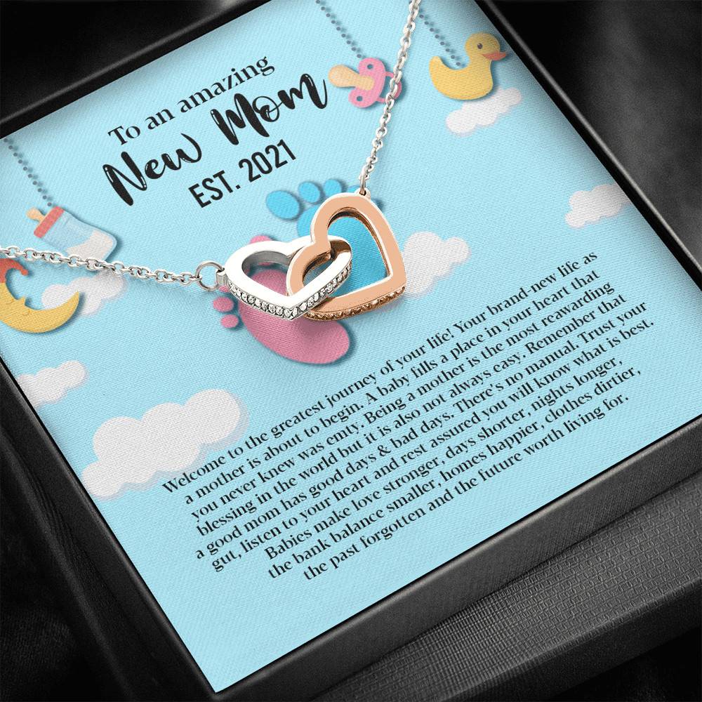 Personalized to An Amazing New Mom Interlocking Hearts Pendant Necklace Personalized to An Amazing New Mom Interlocking Hearts Pendant Necklace
