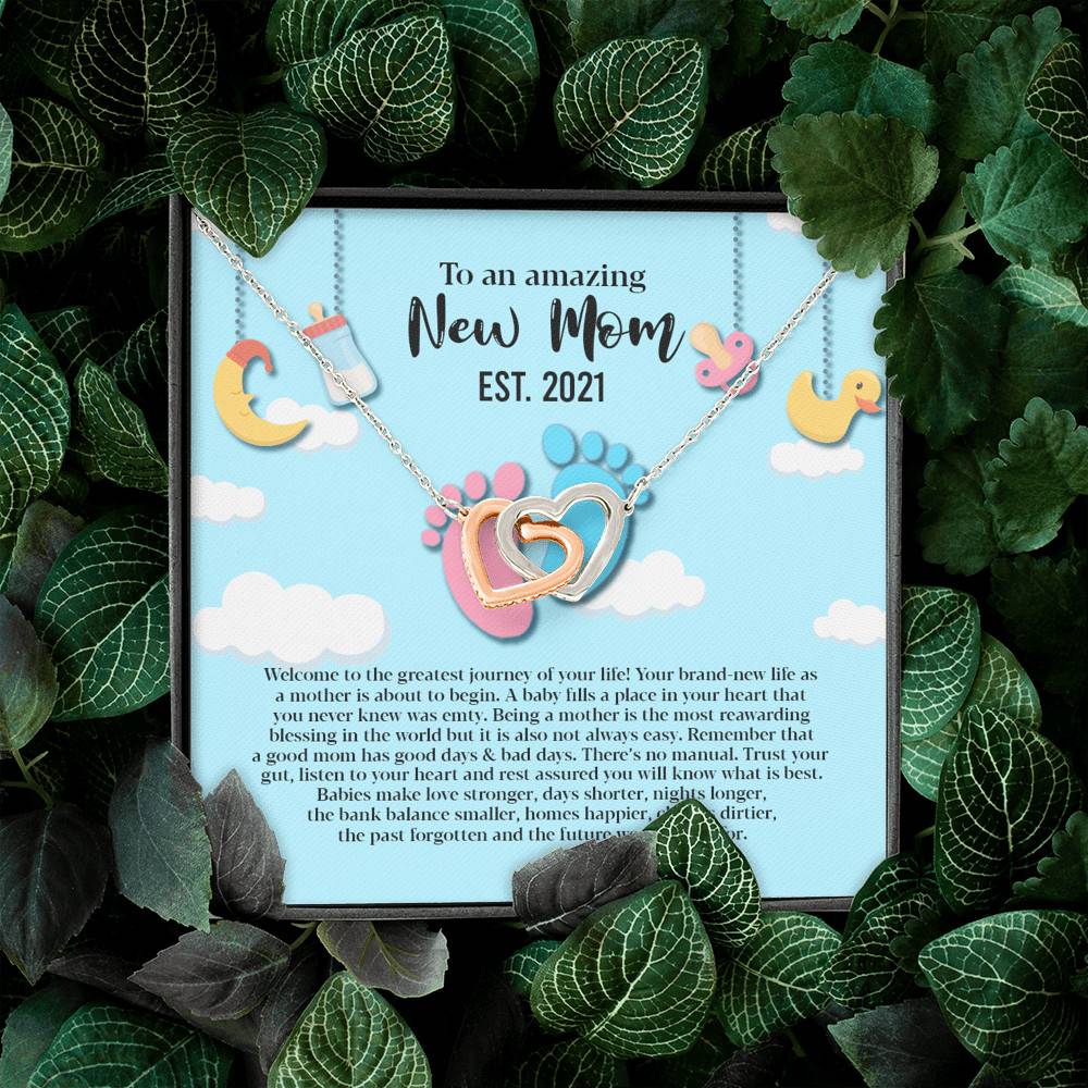 Personalized to An Amazing New Mom Interlocking Hearts Pendant Necklace Personalized to An Amazing New Mom Interlocking Hearts Pendant Necklace