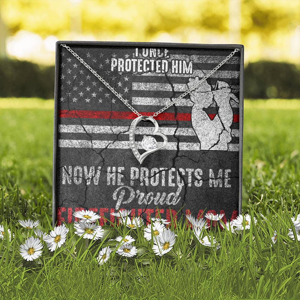 I Once Protected Him Now He Protects Me Proud Firefighter Mom American Flag Forever Love Pendant Necklace I Once Protected Him Now He Protects Me Proud Firefighter Mom American Flag Forever Love Pendant Necklace