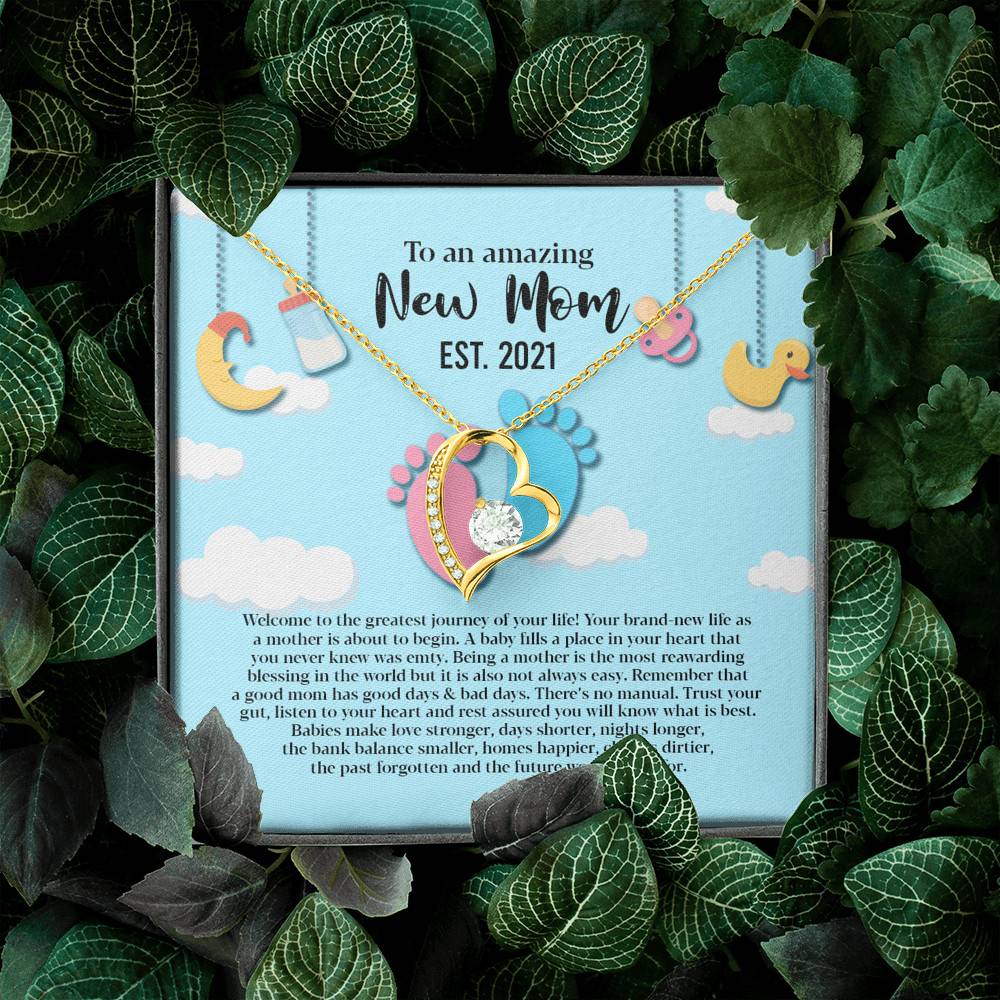 Personalized to An Amazing New Mom Infinity Heart Pendant Necklace