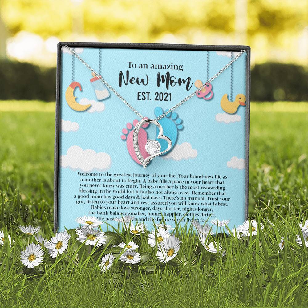 Personalized to An Amazing New Mom Infinity Heart Pendant Necklace