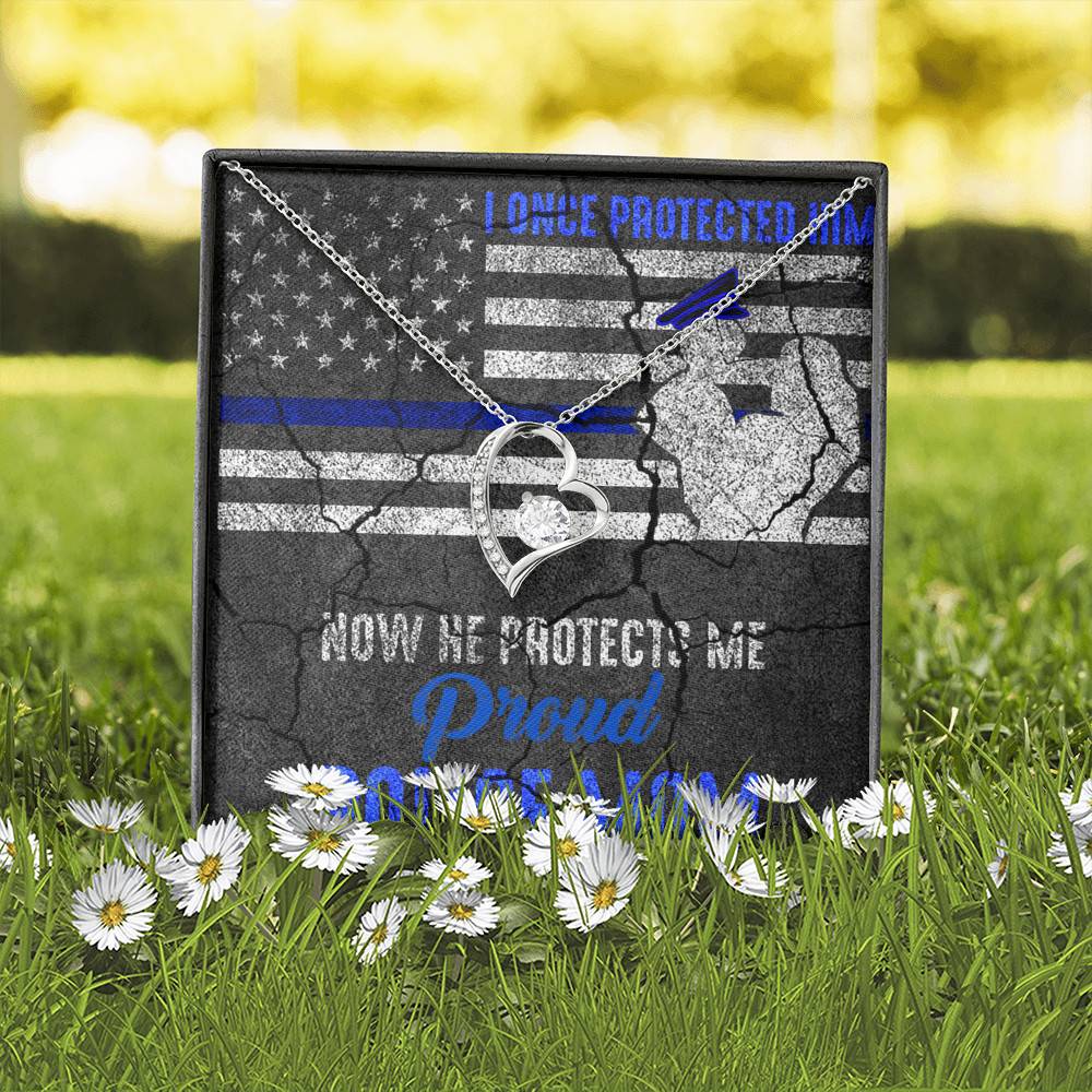 I Once Protected Him Now He Protects Me Proud Police Mom American Flag Forever Love Pendant Necklace I Once Protected Him Now He Protects Me Proud Police Mom American Flag Forever Love Pendant Necklace