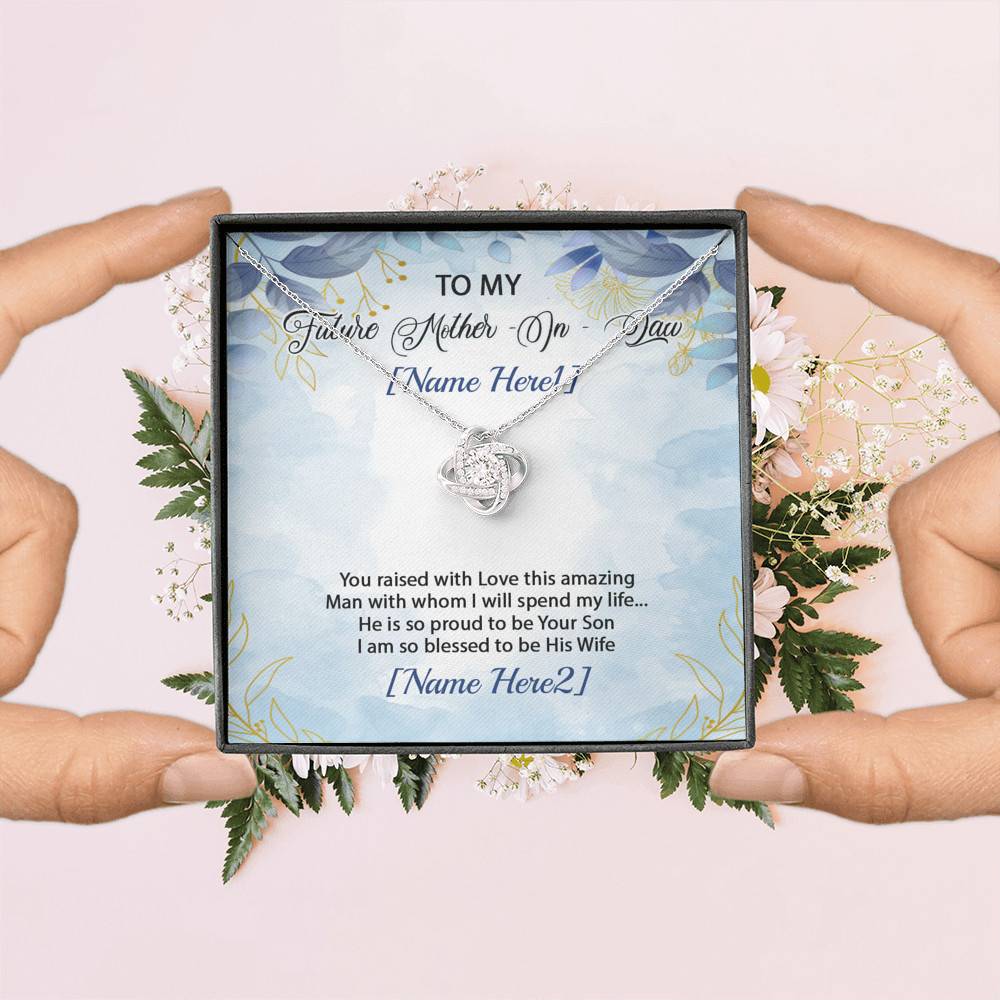 Personalized Text To My Future Mother-In-Law Saying I'm So Blessed To Be His Wife Saying Love Knot Necklace Personalized Text To My Future Mother-In-Law Saying I'm So Blessed To Be His Wife Saying Love Knot Necklace