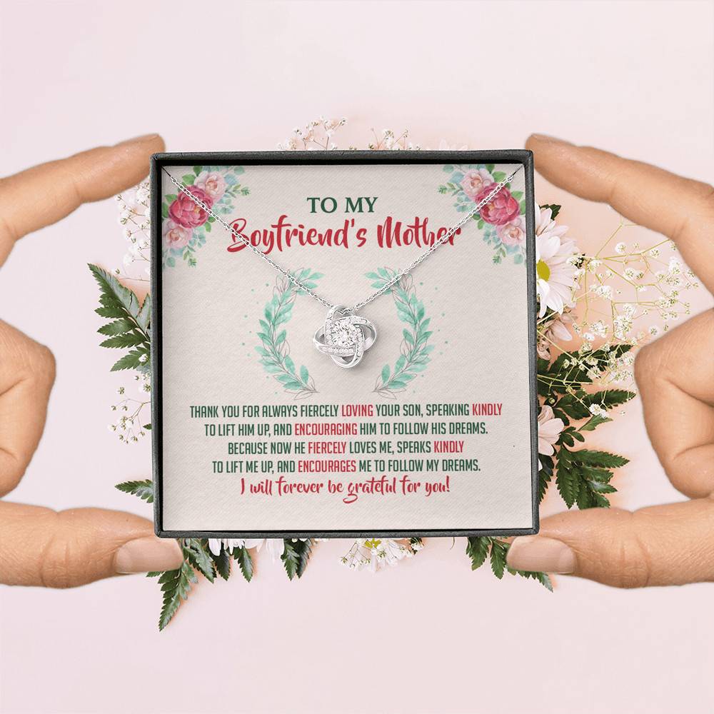 To My Boyfriend's Mother Thank You for Always Fiercely You Son Love Knot Necklace To My Boyfriend's Mother Thank You for Always Fiercely You Son Love Knot Necklace