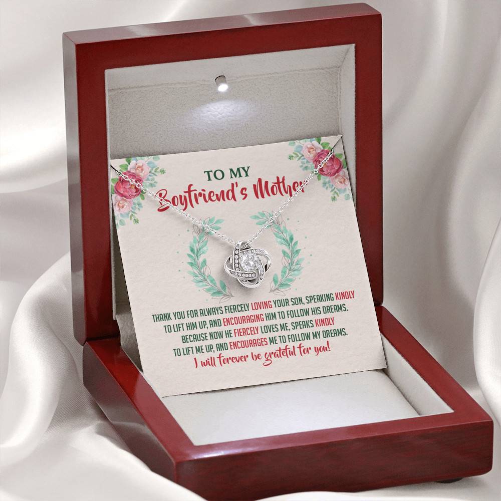 To My Boyfriend's Mother Thank You for Always Fiercely You Son Love Knot Necklace To My Boyfriend's Mother Thank You for Always Fiercely You Son Love Knot Necklace