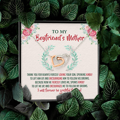 To My Boyfriend's Mother Thank You for Always Fiercely You Son Joined Interlocking Hearts Necklace