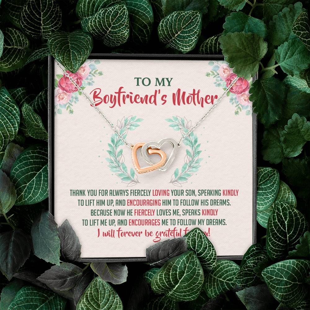 To My Boyfriend's Mother Thank You for Always Fiercely You Son Joined Interlocking Hearts Necklace To My Boyfriend's Mother Thank You for Always Fiercely You Son Joined Interlocking Hearts Necklace