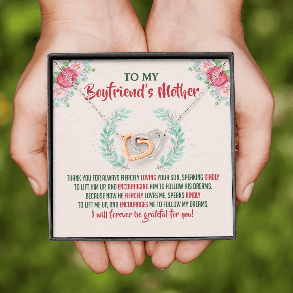 To My Boyfriend's Mother Thank You for Always Fiercely You Son Joined Interlocking Hearts Necklace To My Boyfriend's Mother Thank You for Always Fiercely You Son Joined Interlocking Hearts Necklace