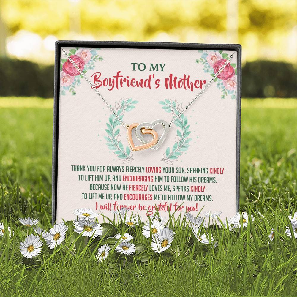 To My Boyfriend's Mother Thank You for Always Fiercely You Son Joined Interlocking Hearts Necklace To My Boyfriend's Mother Thank You for Always Fiercely You Son Joined Interlocking Hearts Necklace
