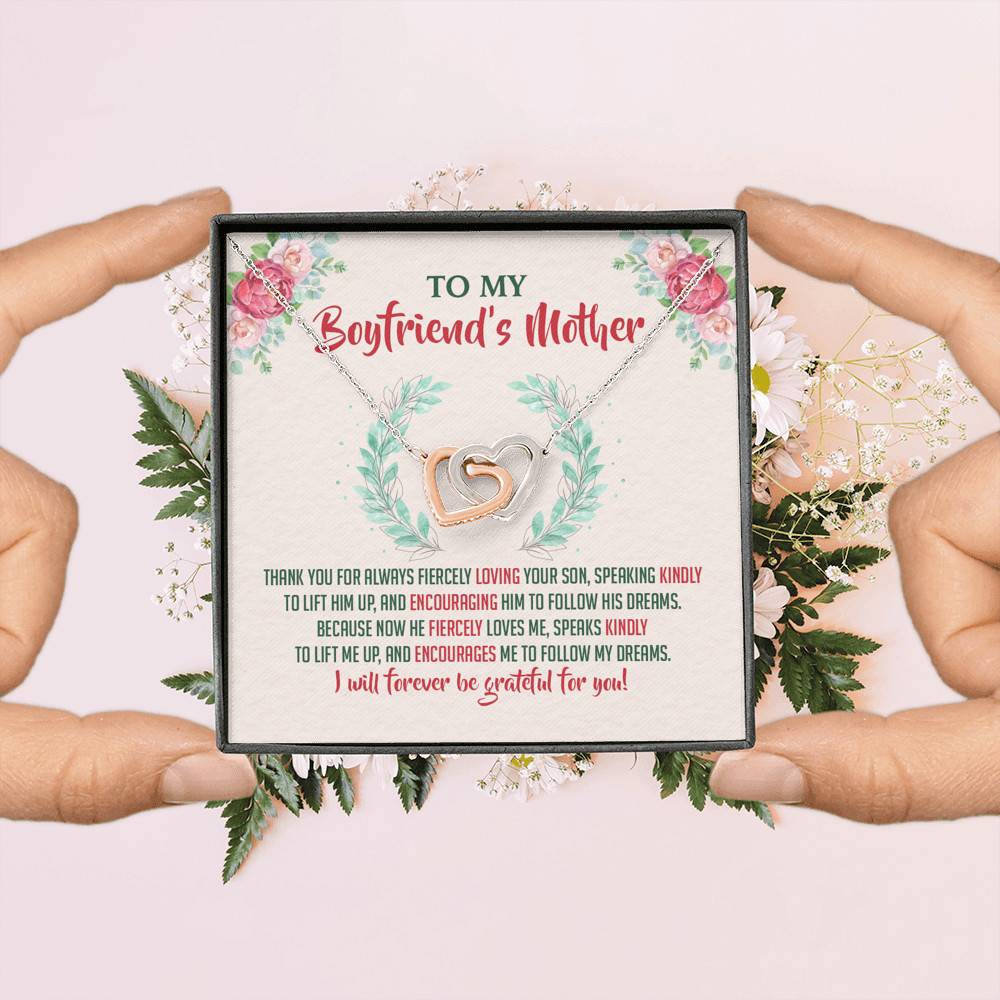 To My Boyfriend's Mother Thank You for Always Fiercely You Son Joined Interlocking Hearts Necklace To My Boyfriend's Mother Thank You for Always Fiercely You Son Joined Interlocking Hearts Necklace