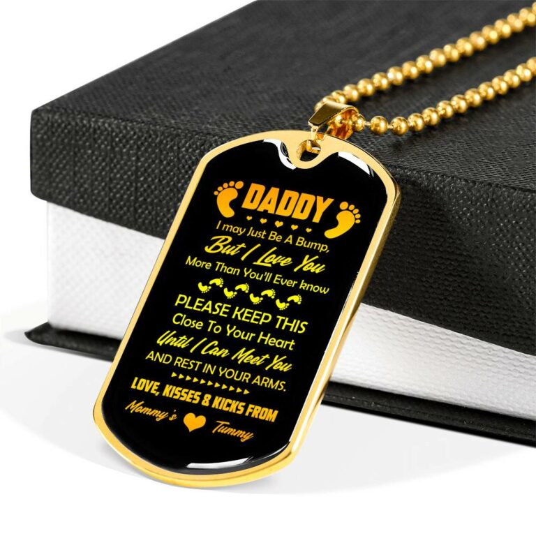 Footprint Daddy I May Just Be a Bump but I Love You More Than You'll Ever Know Dog Tag Pendant Necklace