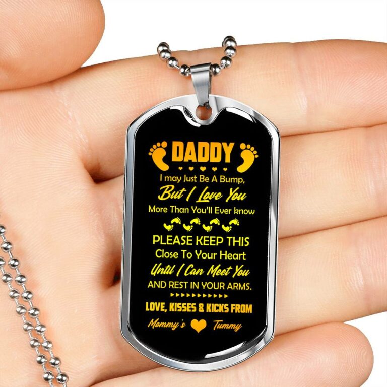 Footprint Daddy I May Just Be a Bump but I Love You More Than You'll Ever Know Dog Tag Pendant Necklace